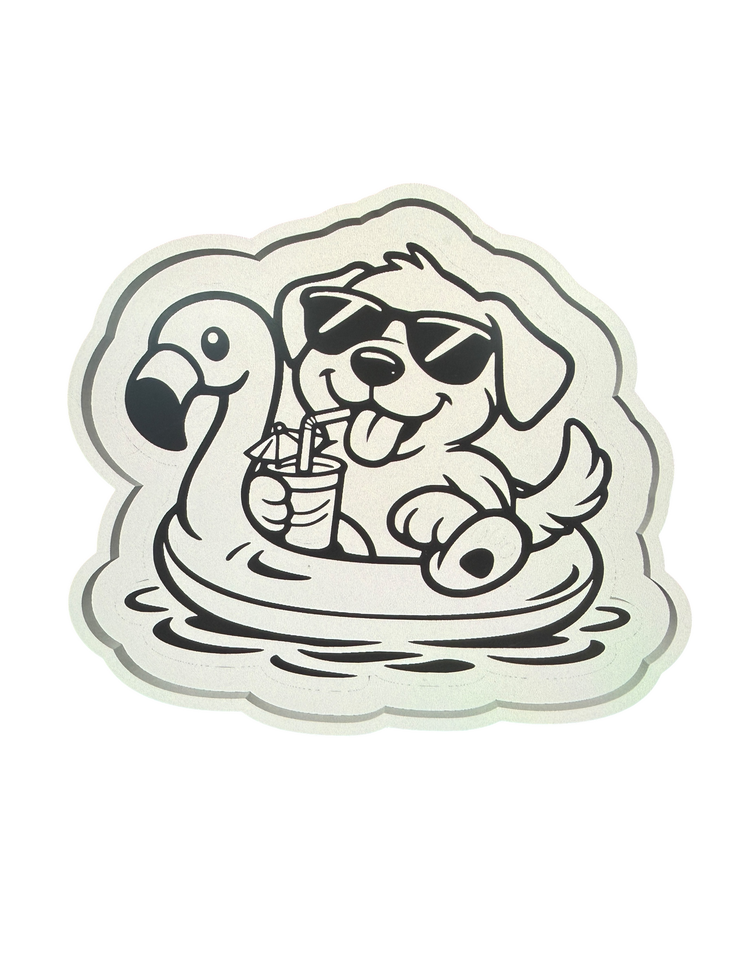 CHILLING DOG IN FLAMINGO FLOATIE